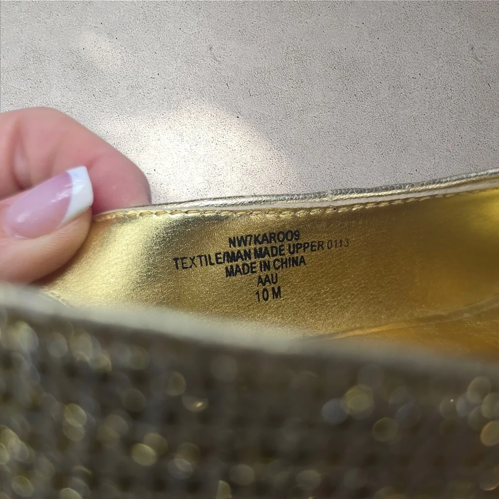 Nine West Gold‎ Metallic Glitter Slingback Heels Size 10